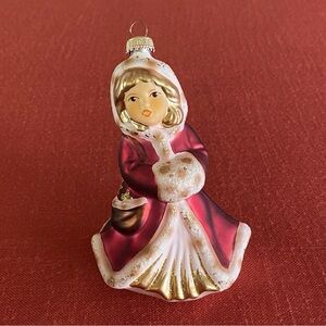 Goebel Angel w/ Muff Red & Gold Glass Christmas Ornament Original Box #6951